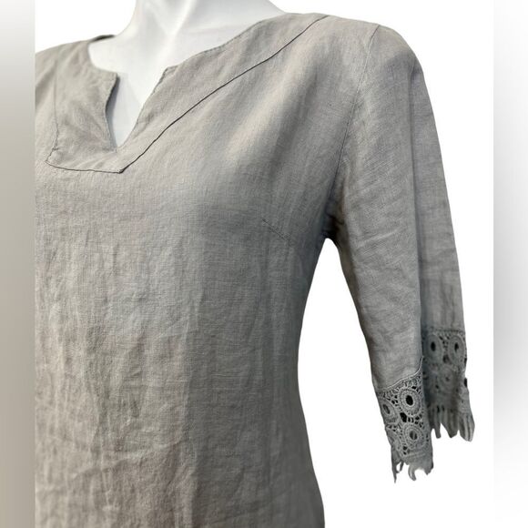 Alessia Pacini dress‎ Small 100% linen 3/4 sleeve shift dress knee length taupe - Picture 2 of 6